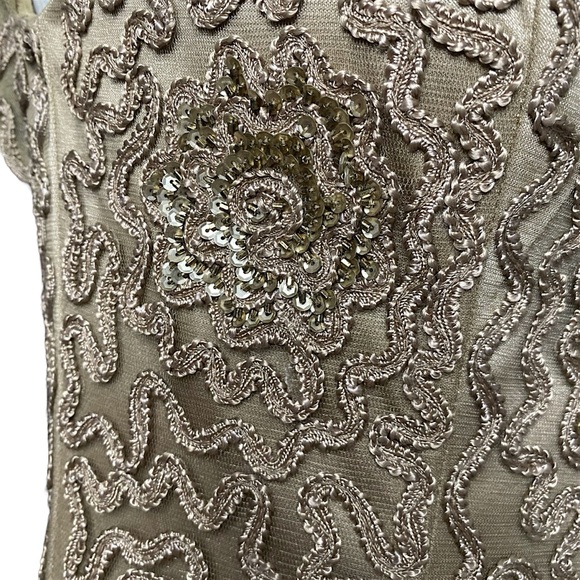 Sue Wong Nocturne Cocktail Sheath Dress Floral Embroidered Sheer Sleeve - Picture 6 of 14